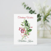 Christmas Holly Mistletoe Red Berry Postcard Postkarte (Stehend Vorderseite)