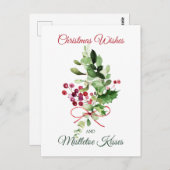 Christmas Holly Mistletoe Red Berry Postcard Postkarte (Vorne/Hinten)