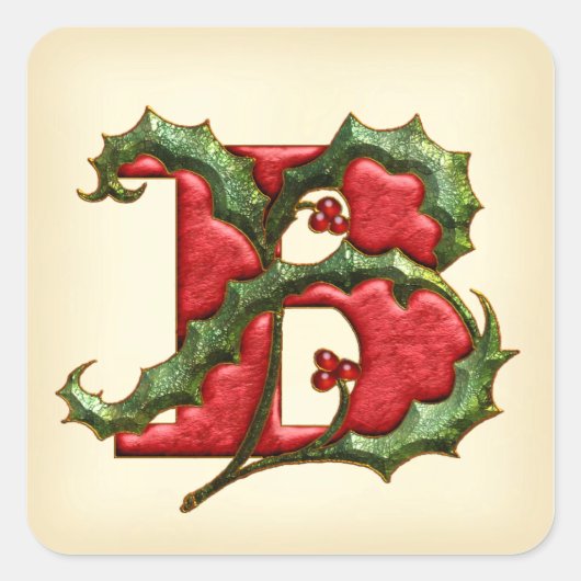 Christmas Holly Monogram B Umschlag Aufkleber (Vorderseite)