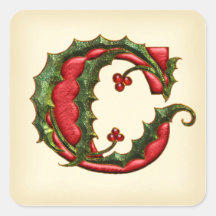 Christmas Holly Monogram C Umschlag Aufkleber