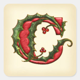 Christmas Holly Monogram C Umschlag Aufkleber