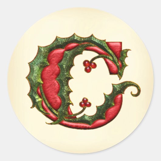 Christmas Holly Monogram C Umschlag Aufkleber (Vorderseite)