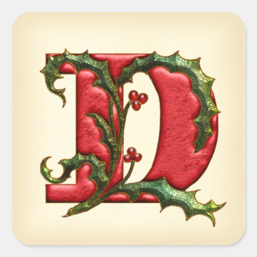 Christmas Holly Monogram D Umschlag Aufkleber (Vorderseite)