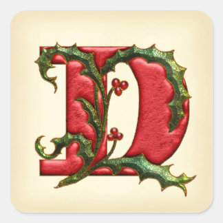 Christmas Holly Monogram D Umschlag Aufkleber