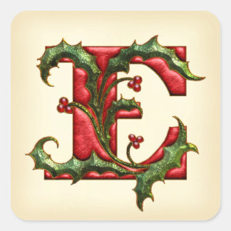Christmas Holly Monogram E Umschlag Aufkleber