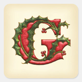 Christmas Holly Monogram G Umschlag Aufkleber