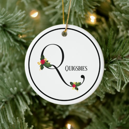 Christmas Holly Monogram Letter Q Keramik Ornament (Baum)