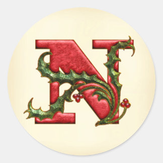 Christmas Holly Monogram N Umschlag Aufkleber