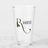 Christmas Holly Monogram R Personalisiert Beer Glas (Vorderseite)