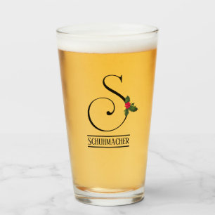 Christmas Holly Monogram S Personalisiert Beer Glas