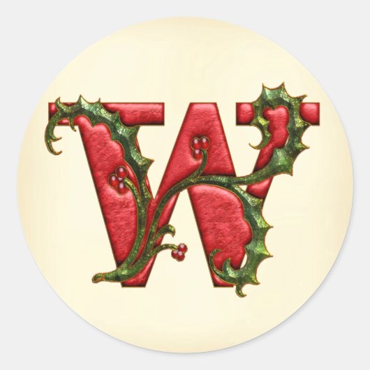 Christmas Holly Monogram W Umschlag Aufkleber (Vorderseite)