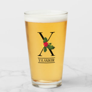 Christmas Holly Monogram X Personalisiert Beer Glas