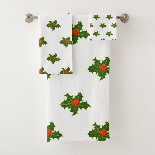 Christmas Holly Pattern Badhandtuch Set (Insitu)