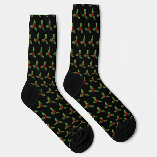 Christmas Holly Pattern Black Socken (Rechts)