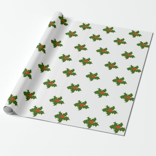 Christmas Holly Pattern Geschenkpapier (Ungerollt)