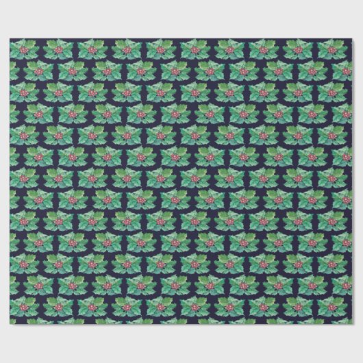 Christmas Holly Pattern Geschenkpapier (Flach)