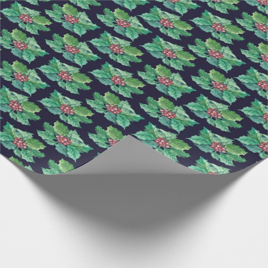 Christmas Holly Pattern Geschenkpapier (Ecke)