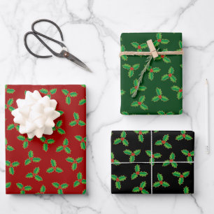 Christmas Holly Pattern Geschenkpapier Set