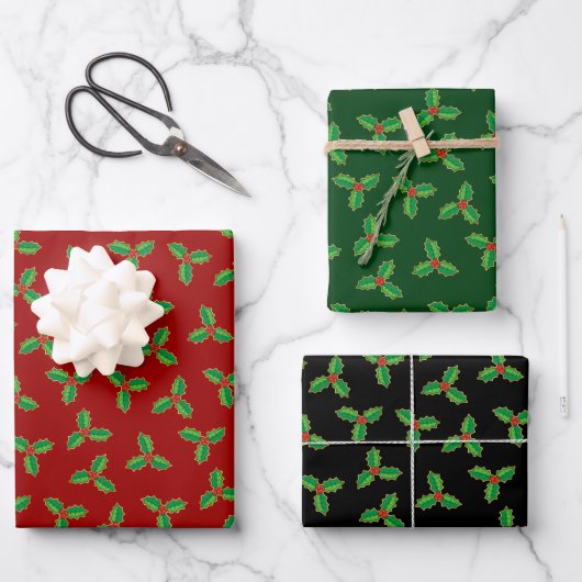 Christmas Holly Pattern Geschenkpapier Set (Vorderseite)