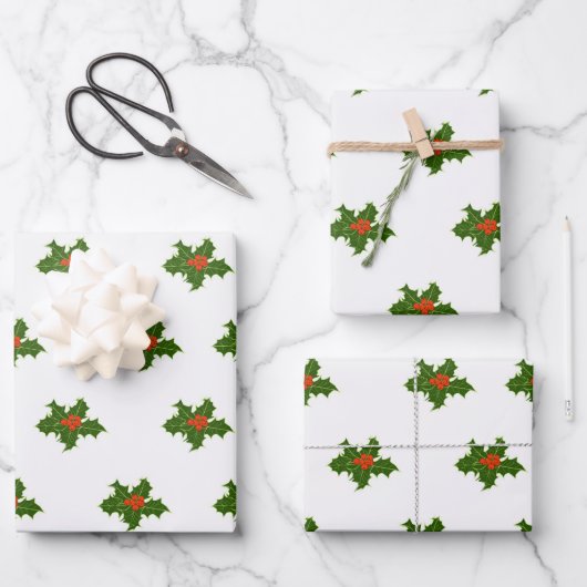 Christmas Holly Pattern Geschenkpapier Set (Vorderseite)