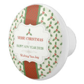 Christmas Holly Pattern Green Holly Red Berries Keramikknauf (Rechts)