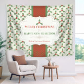 Christmas Holly Pattern Green Holly Red Berries Wandteppich