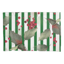 Christmas Holly Pattern Green Stripes