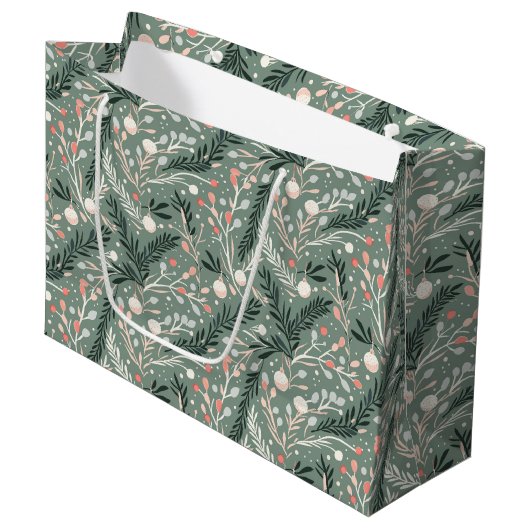 Christmas Holly Pattern Große Geschenktüte (Vorderseite Schrägansicht)