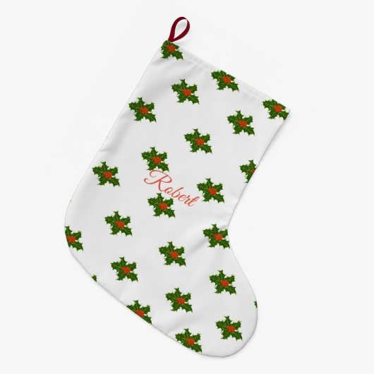 Christmas Holly Pattern Großer Weihnachtsstrumpf (Vorderansicht (hängend))
