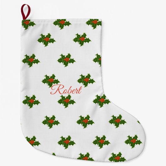 Christmas Holly Pattern Großer Weihnachtsstrumpf (Vorderseite)