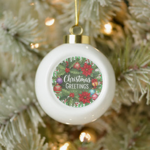 Christmas Holly Pattern Keramik Kugel-Ornament