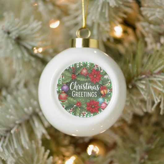 Christmas Holly Pattern Keramik Kugel-Ornament (Baum)