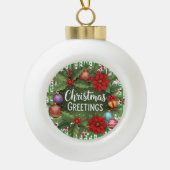 Christmas Holly Pattern Keramik Kugel-Ornament (Vorderseite)