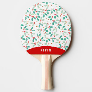 Christmas Holly Pattern Monogram Tischtennis Schläger