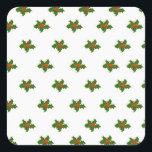 Christmas Holly Pattern Quadratischer Aufkleber<br><div class="desc">Häufig Holly mit roten Beeren Muster auf weißem Hintergrund. Ilex aquifolium,  die heilige,  gemeinsame heilige,  englische Heilige,  europäische Heilige,  oder gelegentlich Weihnachten Heilige,  ist eine Art blühender Pflanze in der Familie Aquifoliaceae. Weihnachtsdekoration.</div>