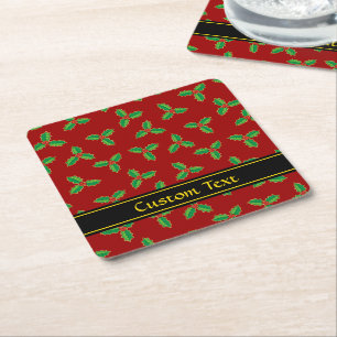 Christmas Holly Pattern Rechteckiger Pappuntersetzer