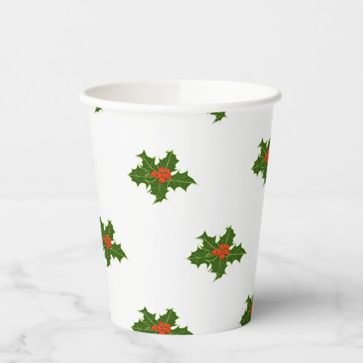 Christmas Holly Pattern Red Berries Green Blätter Pappbecher (Links)
