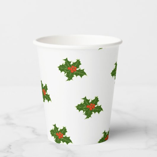 Christmas Holly Pattern Red Berries Green Blätter Pappbecher (Vorderseite)