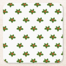Christmas Holly Pattern Red Berries Green Blätter Rechteckiger Pappuntersetzer