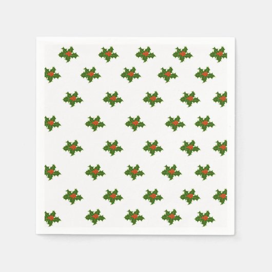 Christmas Holly Pattern Red Berries Green Blätter Serviette (Vorderseite)