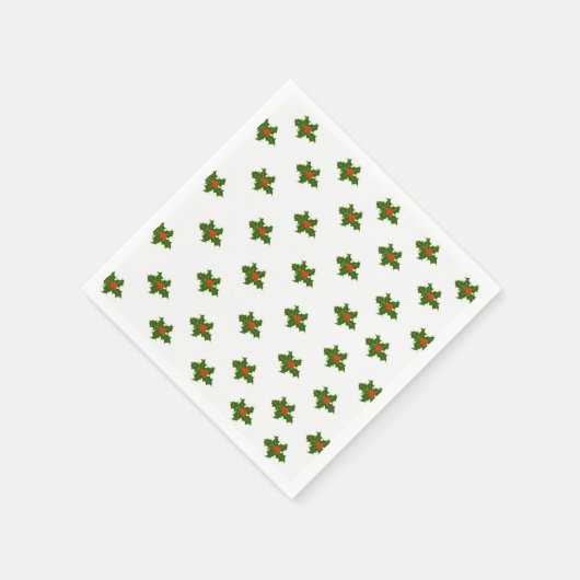 Christmas Holly Pattern Red Berries Green Blätter Serviette (Ecke)