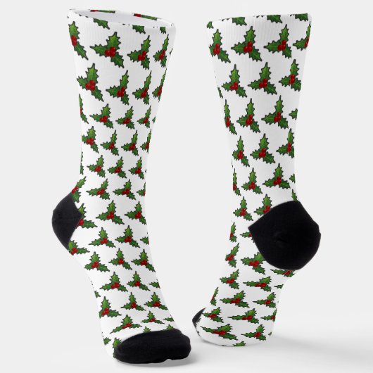 Christmas Holly Pattern White Socken (Gewinkelt)