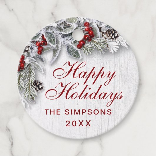 Christmas Holly Pine Branch Rustikaler Urlaub Geschenkanhänger (Vorderseite)