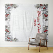 Christmas Holly Pine Rustic Foto Stand Hintergrund Wandteppich (Beispiel (Horizontal))