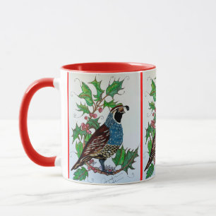 Christmas Holly Quail Tasse