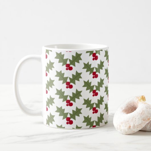 Christmas Holly Red Berries Green Blätter Kaffeetasse (Mit Donut)