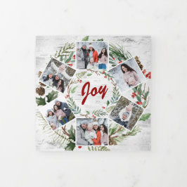 Christmas Holly Rustic Birch Bark Multi Foto Tri- Dreifach Gefaltete Urlaubskarte