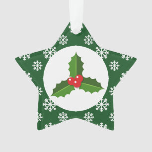 Christmas Holly Snowflakes Green Ornament