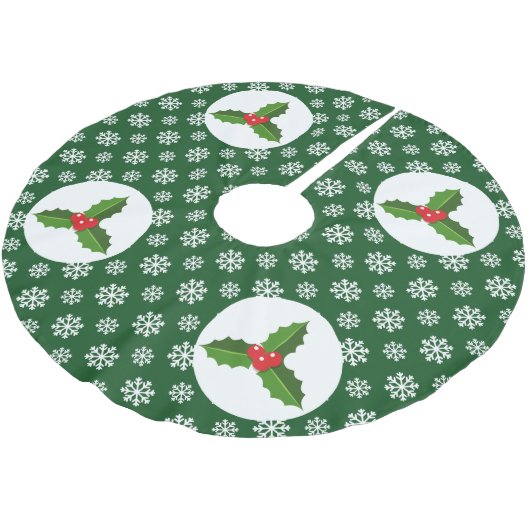 Christmas Holly Snowflakes Green Polyester Weihnachtsbaumdecke (Schrägansicht)