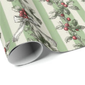 Christmas Holly Stripe Toile Elegant Geschenkpapier (Rolleneckpunkt)